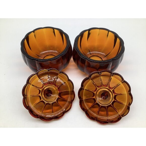 Burnt Orange Colored Heavy Lidded Glass Pumpkins, Set of 2 - Picture 11 of 12